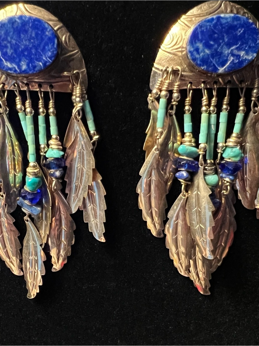 Tabra Turquoise & Lapis Feather Chandelier Earrings